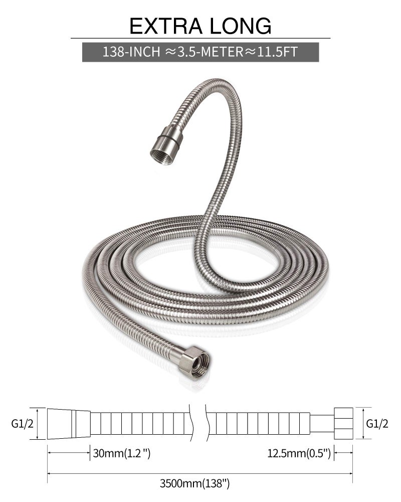 PHASAT Shower Hose,138 Inches Extra Long Shower Hose Replacement,304 Stainless Steel Shower Head Hose Extension Brushed Nickel,A3107N-3.5 - Image 2